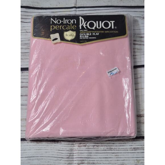 Vintage Pequot Double Flat Sheet 81 x 104 No Iron Percale Solid Pink Sheet - Picture 1 of 5